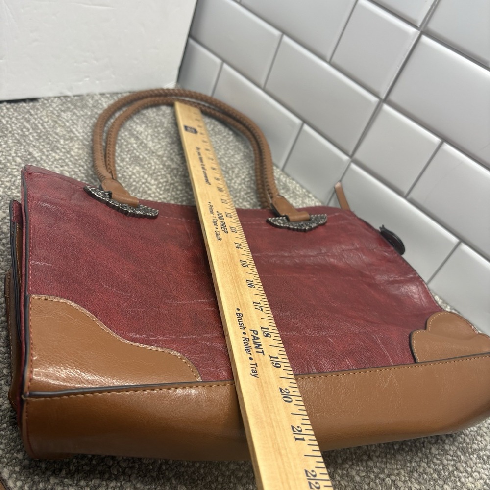 Bueno Leather Handbag Red Brick Color Woven Handle Nice - Picture 7 of 10